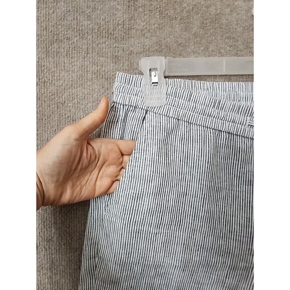 Talbots Linen Blend Pants Women 10 Blue White Stripe Pull On Drawstring Straight - Picture 2 of 8